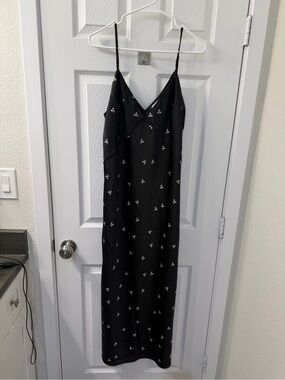 Black Slip Dress with Delicate Floral Accents